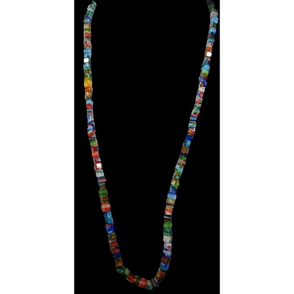 Rainbow Millefiori Glass Cube Beaded Necklace - Picture 2 of 6